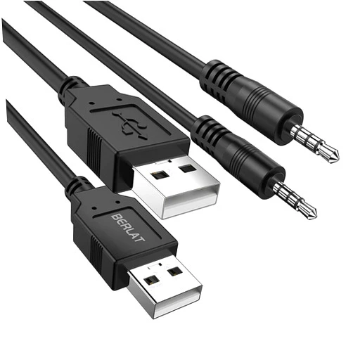 BERLAT 3.5mm Male AUX Audio Jack to USB 2.0 Male Charge Cable Adapter Cord, 2pack Audio Car Stereo Jack Cables to USB 2.0, USB Connection Kit, for Music Player- 3.3ft（Support Data Transmission）
