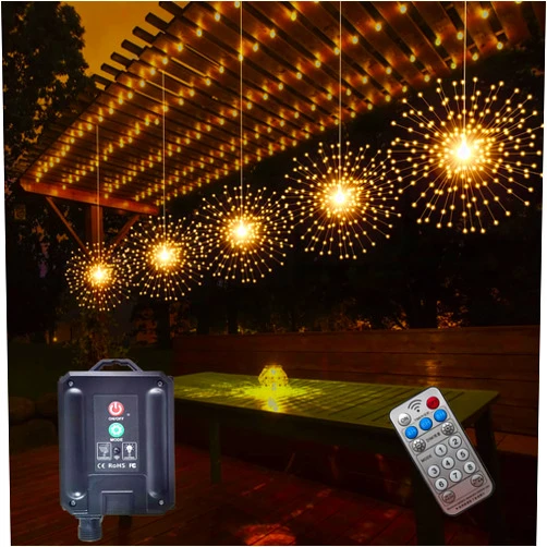 SHUKAN 5 Pcs 1000LED Solar Starburst Sphere Lights,Firework Lights Remote Control Timer 8 Modes Dimmable Waterproof Hanging Fairy Lights, Sparkly Lights for Patio Garden Tent Outdoor(Warm White)
