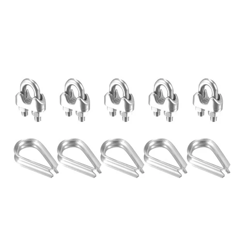 uxcell Wire Rope Cable Clip Kit for M5, Included Rope Clamp 5Pcs and Thimble Rigging 5Pcs, 304 Stainless Steel U Bolt Saddle Fastener