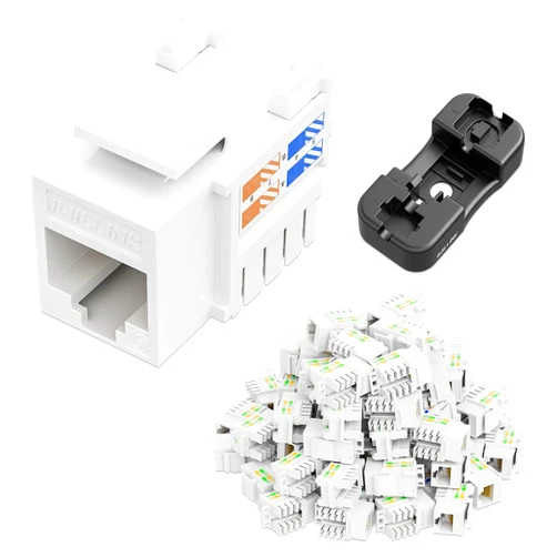 iwillink 50-Pack Cat6 Keystone Jack and Punch-Down Stand, RJ45 Ethernet Keystone Jack Set, 90-Degree UTP Modular Punch Down Keystone Jack Adapter, White