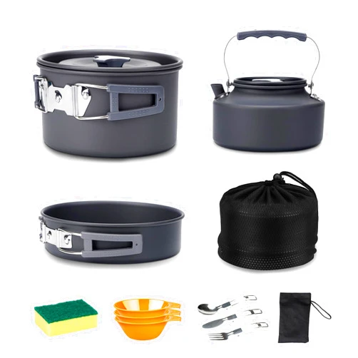 Alocs Camping Cooking Set Camping Gear, Camping Pots and Pans Set, Portable Camping Cookware Camping Essentials with Accessories for Outdoor Cooking, Backpacking, Hiking and Picnic.