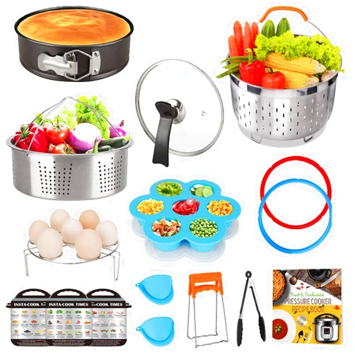 Acnusik Accessories Set Compatible with 8 Quart Instant Pot Only with Sealing Rings, Tempered Glass Lid, and Steamer Basket. Upgraded 8QT