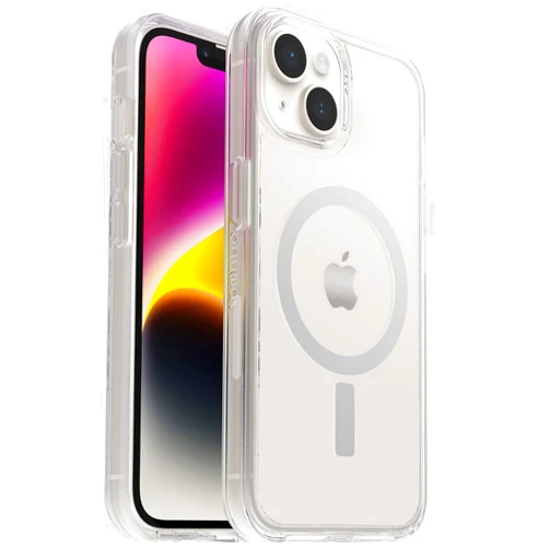 OtterBox iPhone 14 & iPhone 13 Symmetry Series+ Case - CLEAR , ultra-sleek, snaps to MagSafe, raised edges protect camera & screen