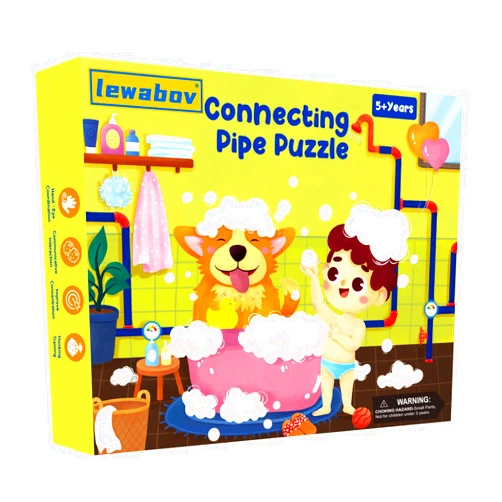 Lewabov Connecting Pipe Puzzle Set,with Game Cards（30PCS）,New Sequence Board Game,Mind Game,Innovative Wooden Blocks Puzzle for Adults,Toddlers and Kids Ages 5+(2 Puzzles).