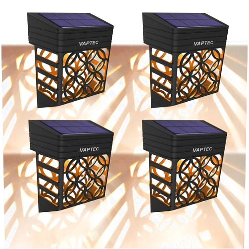 VAPTEC 4 Pack Outdoor Step Lights Decorative Solar Lights Outdoor Solar Fence Lights,Waterproof Solar Deck Lights for Patio, Stair, Pathway, Pool, Backyard,Warm White Lighting