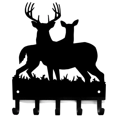 The Metal Peddler Deer Family #1 Key Rack Hanger - Small 6 inch Wide - Made in USA; Wall Mount for Wildlife Lovers