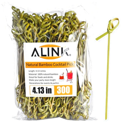 ALINK 300 PCS Fancy Bamboo Cocktail Picks, Knot Toothpick Skewers for Appetizer, Drinks, Food, Charcuterie Accessories, Parties - 4.1 inch