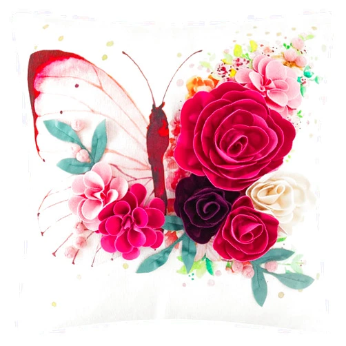 ELSKERJW Valentines Day Decorative 3D Flower Butterfly Accent Throw Pillow Cover 18x18 Velvet Pillowcase Pink Cushion Cover for Sofa Bed Couch Bedroom Outdoor Farmhouse