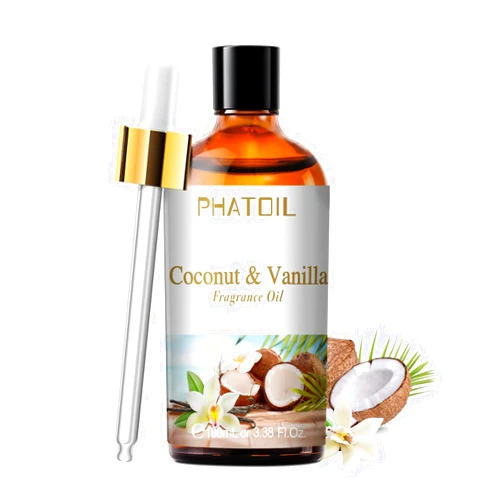 PHATOIL 100ML/3.38fl.oz Coconut & Vanilla Fragrance Oils, PHATOIL Coconut & Vanilla Oil for Diffuser, Humidifier, Scented Oils for DIY Soap, Candle Making with Premium Glass Dropper