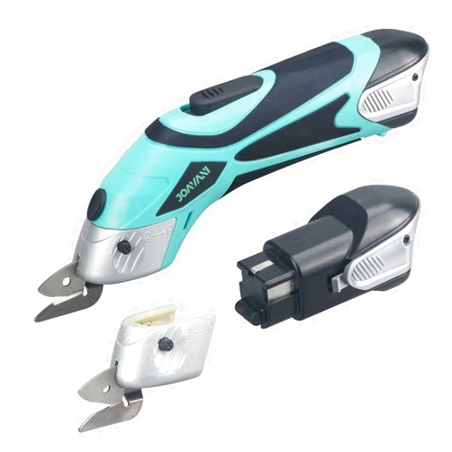 JOAVANI Cordless Electric Scissors for Cutting Fabric, Cardboard, Box Cutter, Carpet. Power Shears for Sewing, Scrapbooking, Crafting (2pc Battery, 2pc Blade - Lower Noise)