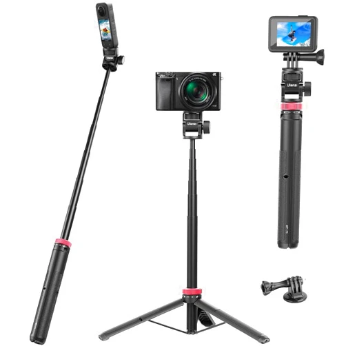 ULANZI Select 59in Selfie Tripod for Camera Gopro - ULANZI MT-71 Invisible Long Extendable Selfie Vlog Handle Portable Lightweight Tripod Stand 7 Sections for Gopro Hero 11 10 9 8 7 Black/insta360 One DJI Action