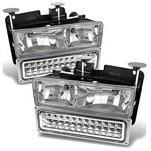 AKKON - For Chevy GMC C/K Pickup Truck Suburban Tahoe Glass Lens Headlights + LED Bumper Signal Lamps set