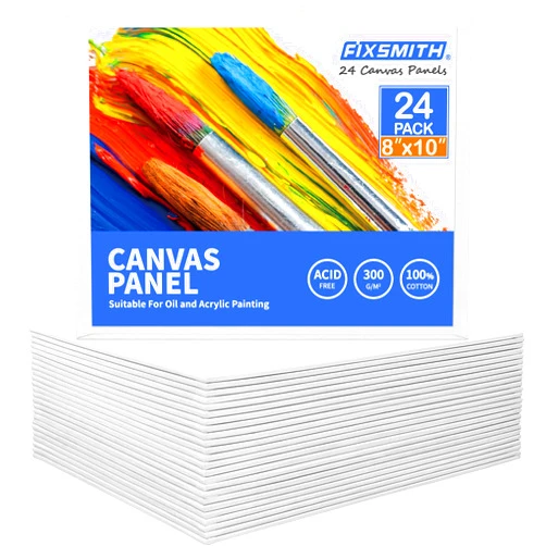 FIXSMITH Canvas Boards for Painting 8x10 Inch, Super Value 24 Pack Paint Canvases, White Blank Canvas Panels, 100% Cotton Primed, Painting Art Supplies