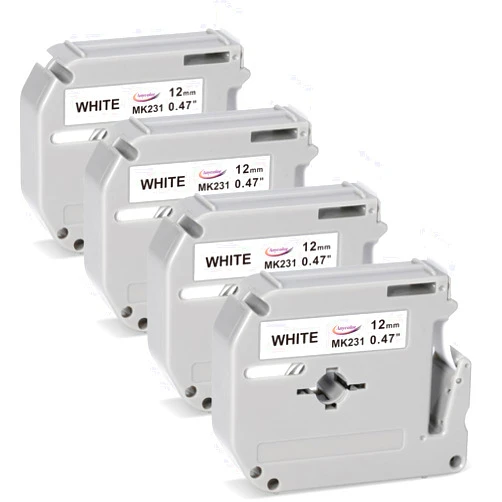 Anycolor Compatible M-K231 Label Tape Replacement for Brother P Touch M Tape M231 MK231 M-231 M-K231s 12mm 0.47 White for Brother Ptouch PT-M95 PT-70BM PT-90 PT-85 PT65 45 Label Maker Refills, 4 Pack