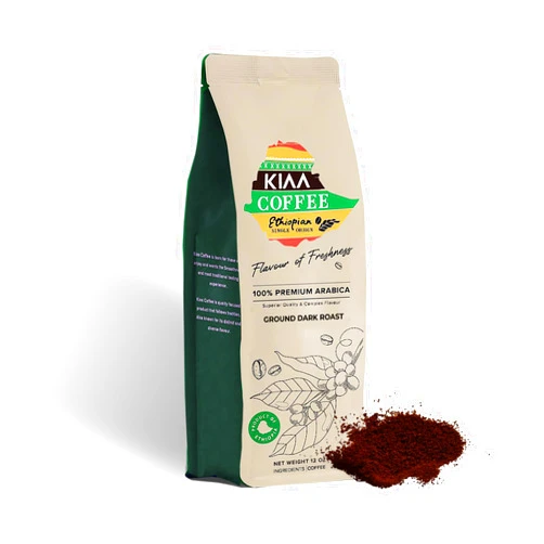 KIAA COFFEE ETHIOPIAN SINGLE ORIGIN Premium Ground Coffee Dark Roast Ethiopian Yirgacheffe Single Origin —Rich and Bold Coffee for a Full-Bodied Flavor Experience 12 Oz