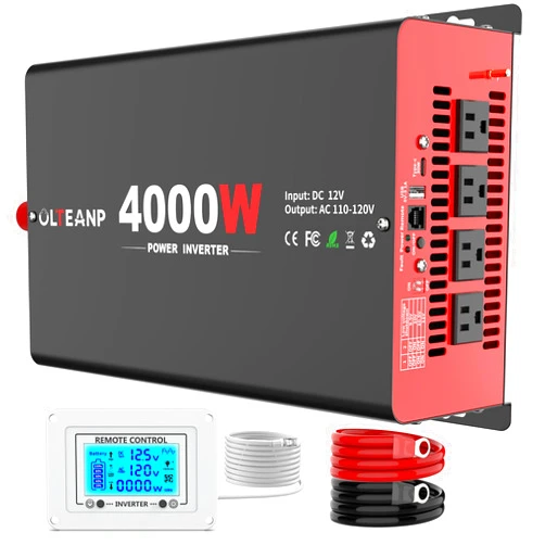 OLTEANP 4000 Watt Power Inverter 12V DC to 110V AC Car Inverter with 4 AC Outlets, 30W Type-C Port, 3.1A USB Port, Remote Controller on LCD Screen, Peak 8000W Car Converter for Truck,Vehicles,Trip