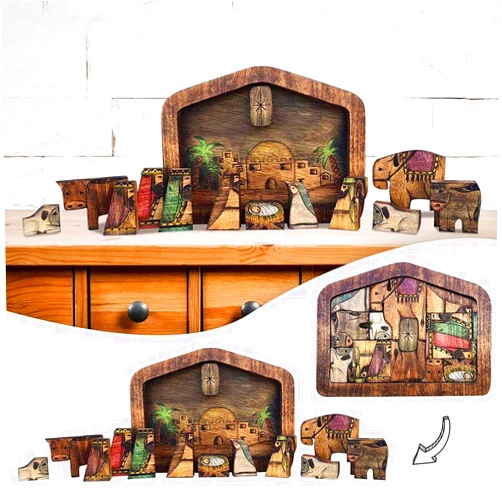 KUJAIS Wooden Jesus Puzzle Statue, Nativity Puzzle with Wood Burned Design, Jesus Puzzles Sculpture Decor, Home Educational Wooden Puzzles Christmas Birthday Gifts (Large)