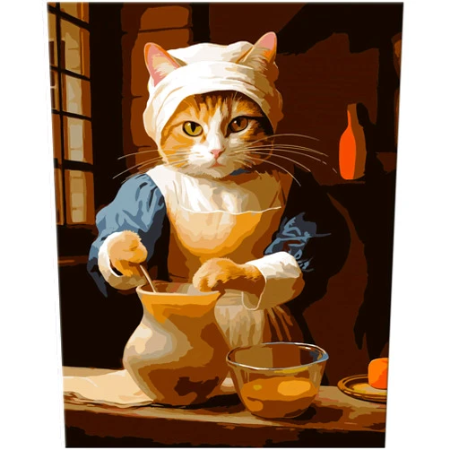 NiArt Paint by Numbers for Adults Beginners, DIY Paint by Numbers on Canvas for Kids, Oil Painting Kits for Gift Home Wall Decor, 10 Brushes and Acrylic Paint, 16x20 Inch, (Maid Cat, Unframed)