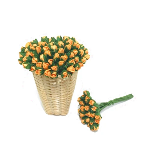 Mr_air_thai_Artificial_Flowers 1 Bundle of 50 Orange Rose Mulberry Paper Flower Scrapbook Craft 5mm Card Wedding Dollhouse Floral S-131