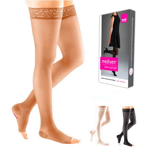 Mediven Sheer & Soft for Women 20–30 mmHg Thigh High Compression Stockings – Open Toe Sheer Lightweight Support Hosiery for Leg Circulation, All-Day Wear, Travel & Everyday Comfort