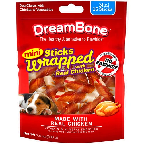 DreamBone Mini Sticks Wrapped With Real Chicken, Rawhide Free Dog Chew Sticks, 15 Count