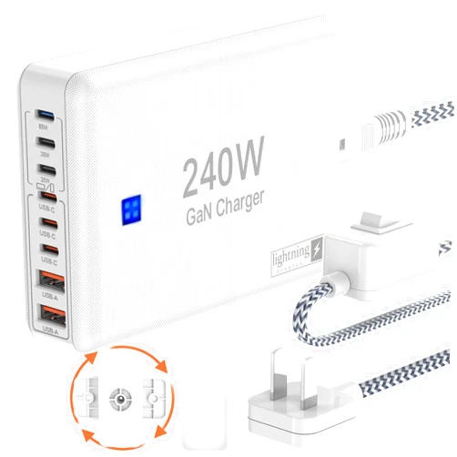 Lightning ofertas 240W Fast Charging Blocks, 8-Port Charging Station for iPhone/Ipad/MacBook, 6C2A PD GaN Charger Box, USB Tower Hub 5ft Braided Power Cord with On/Off Switch, Flat Plug, Travel Essentials