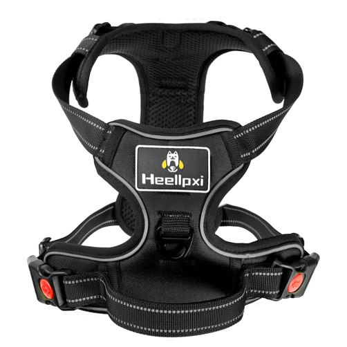 Heellpxi No Pull Dog Harness with 2 Leash Clips & 3 Durable Buckles, Adjustable Soft Padded Dog Vest with Easy-Control Handle, Reflective No-Choke Pet Oxford Vest for Small Dogs (Black,S)