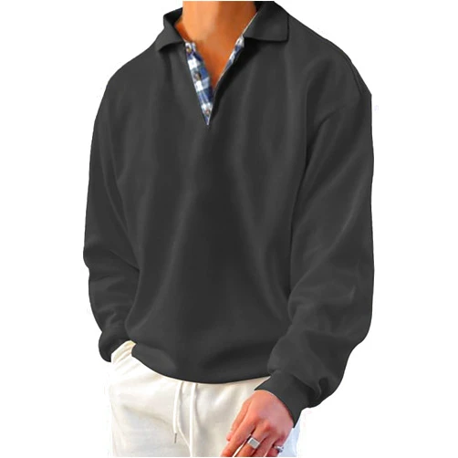 YawYews Men's Long Sleeve Polo Shirts-Casual Thermal Loose Fit Pullover Sweatshirts