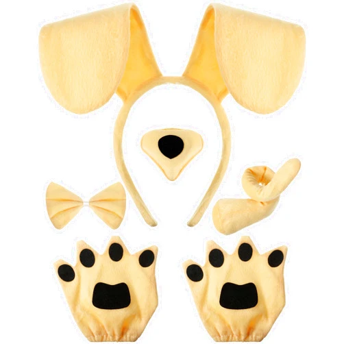 Syhood Puppy Dog Costume Set Kids Dog Ears Headband Bowtie Nose Tail Paw Gloves Puppy Animal Costume for Halloween Carnival World Book Day(Light Brown,Vintage Style)