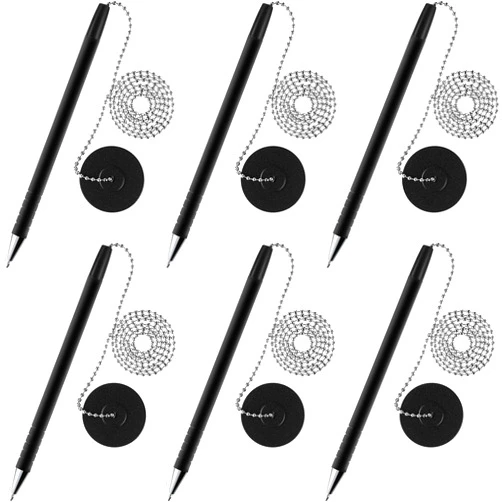 Outus Secure Pen with Adhesive Pen Chain and Security Pen Holder for Home Office Supplies, Black Ink (6 Pieces)