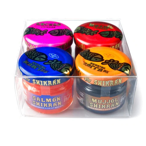 SHIKRÁN Eurocaviar - Shikran - Sampler pack: 4 x 0.88 oz Mullet Roe Black Caviar Pearls + Mullet Roe Red Caviar Pearls + Smoked Salmon Caviar Pearls + Anchovies Caviar Pearls [Premium Caviar Alternative]
