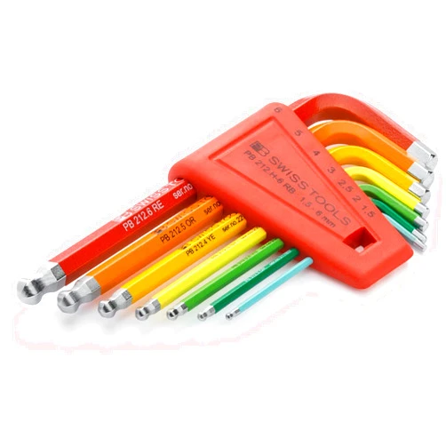 PB Swiss Tools Hexagon Socket Set PB 212.H-6 RB | 100% Swiss Made | 7-Piece Hex Key Set 1.5/2/2.5/3/4/5/6 mm for Screwdriving Work in Industry and Crafts