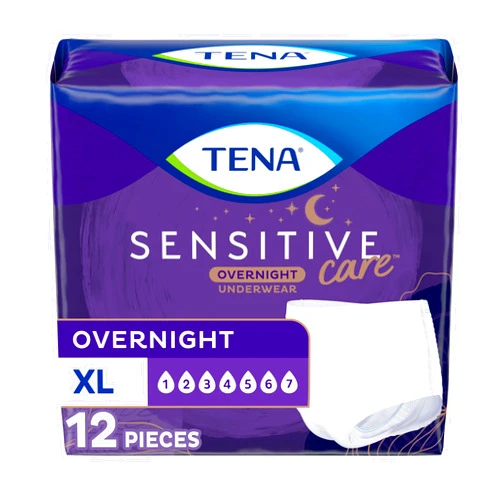 Tena Incontinence Underwear for Women, Overnight Absorbency, Sensitive Care, X-Large - 12 Count