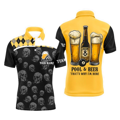 VhaSport Pool & Beer That's Why I'm Here Custom Men & Women Billiard Shirts Yellow Black Drinking Billiard Jerseys Performance Unisex Quick-Drying Shirt T2092
