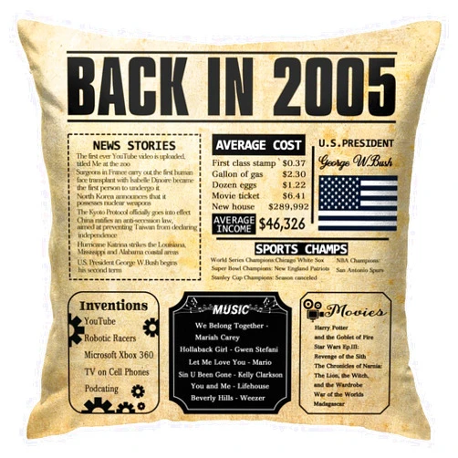Yiecik 18th Birthday Decorations for Girls - 18th Birthday Decorations for Boys,18th Birthday Gifts for Girls,18th Birthday Gifts for Boy,Back in 2005,Throw PillowCovers 18X18