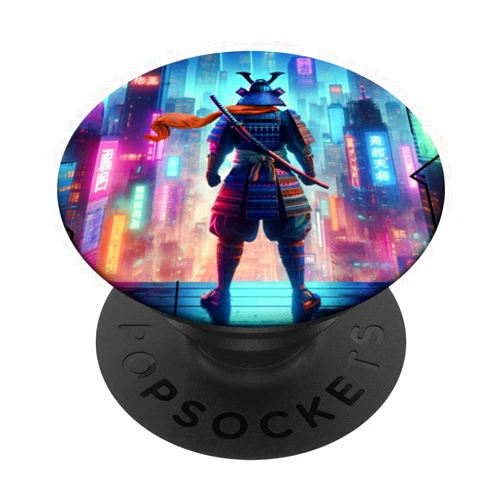 The Ghost Samurai Sword Ninja Samurai Electric Pole in Japanese retro Cyberpunk City PopSockets Standard PopGrip
