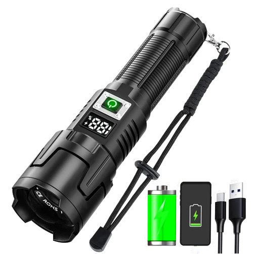 AIERSEN Rechargeable High Lumen LED Flashlight, 90,000 Lumens with Zoom, 3 Modes, IPX6 Water Resistant, Powerful Handheld Flashlight for Emergencies, Camping and Hiking