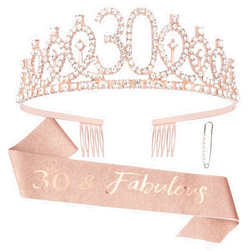 CAVETEE Birthday Sash and Crown，Birthday Tiaras and Sash Set for Women Birthday Decorations Birthday Queen Crowns Tiaras for Women