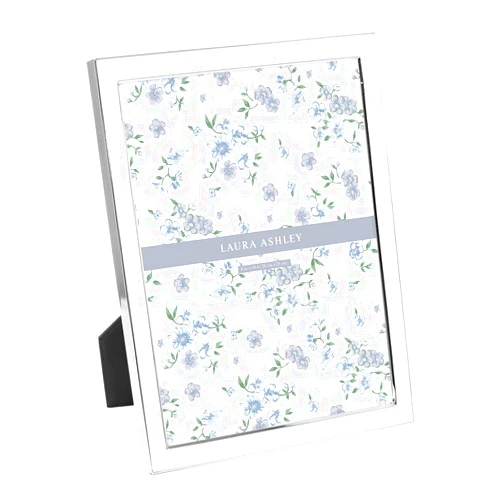 Laura Ashley 8x10 White Enamel Picture Frame, Silver Metal Edge with Easel, for Countertop, Counterspace, Tabletop Display, Bookshelf, Desk, Wall Décor, Photo Gallery