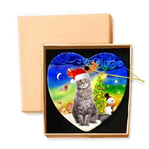 Dadidyc Christmas Ornaments Funny Maine Coon Cat in Christmas Santa Hat Round Christmas Ornament Double Sided Xmas Decor Christmas Tree Ornaments Creative Heart Shaped