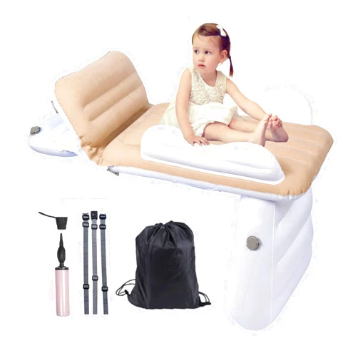 Sunlisky Inflatable Toddler Travel Bed for Airplane Car Portable Kids Travel Essentials Bassinet Foldable Infant Travel Bed Baby Travel Crib with Sides with Hand Pump Safety Belt and Carry Bag Sets
