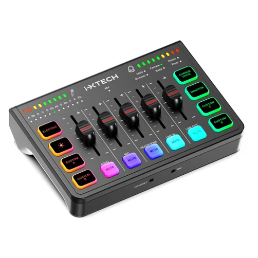IXTECH Gaming Audio Mixer 4 Channel Soundboard, Streaming RGB PC Audio Interface with XLR Microphone Support, Audio Equalizer for Gaming Podcast Streaming Karaoke, Individual Volume Controls (Black)