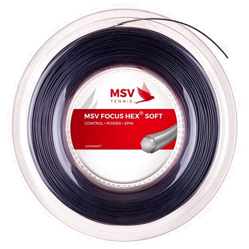 MSV Unisex - Adult Focus-HEX Soft String Reel 200m Black Tennis String Black