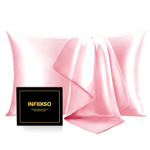 INFIIXSO Mulberry Silk Pillowcase for Hair and Skin, Silk Pillow Cases Standard Size with Hidden Zipper 20x26 Inches, Extraordinary Smooth and Soft Cooling Pillow Cases for Hot Sleepers(Pink, 1 Pack)