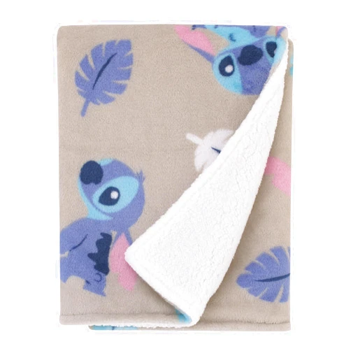 NoJo Disney Stitch Gray, Blue, Aqua, and White Super Soft Plush Sherpa Baby Blanket
