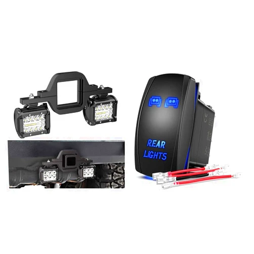Nilight 2 PCS 4 Inch 60W Led Pods with 2.5 Inch Tow Hitch Mounting Brackets LED Backup Reverse Lights & NI-RS05 LED Light Bar Rocker Switch 5Pin Laser On/Off Rear Lights Rocker Switch, Blue