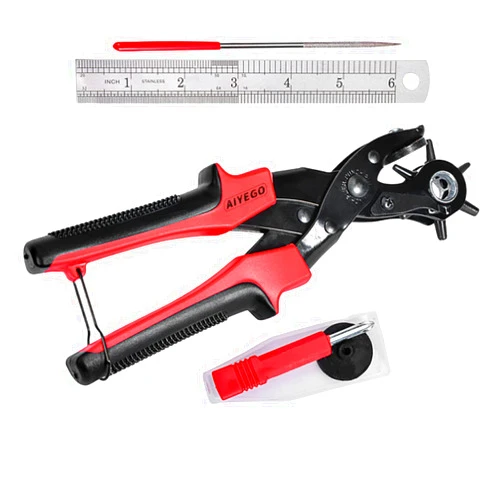 AIYEGO Belt Hole Puncher, Multi-Hole Sizes Revolving Leather Punch Tool, Leather Hole Punch for Belts, Watch Band, Handbags, Plastic, Cardboard, Crafts