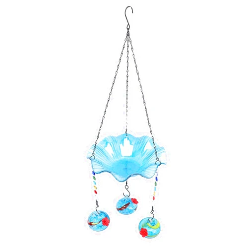 Hztyyier Solar Hanging Bird Bath Fountain Multi Bird Feeder with Solar Pump Glass Hummingbird Feeders Balls Outdoor Decor for Garden Patio 1 Bird Bath with Accessories