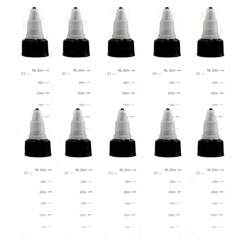 NANSHINE Graduated Bottles 10PCS 30ml(1oz) PET Plastic Pointed Bottles with Twist Top Cap Plastic Graduated PET Dropper Water Liquid Bottles