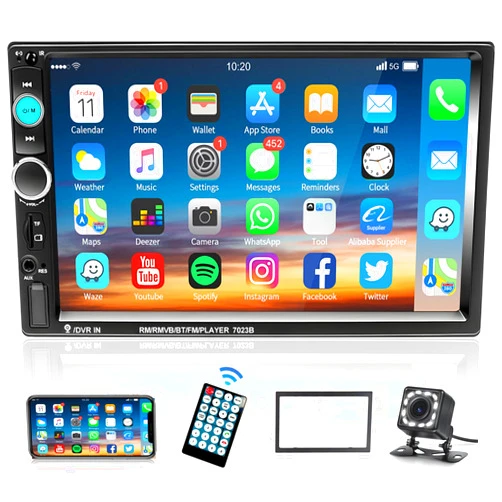 Podofo Car Stereo 2 Din Car Radio 7 Inch MP5 Player with HD Touch Screen Digital Display Bluetooth Multimedia support USB SD Aux-in Double Din Autoradio Mobile Phone Interconnection with Backup Camera
